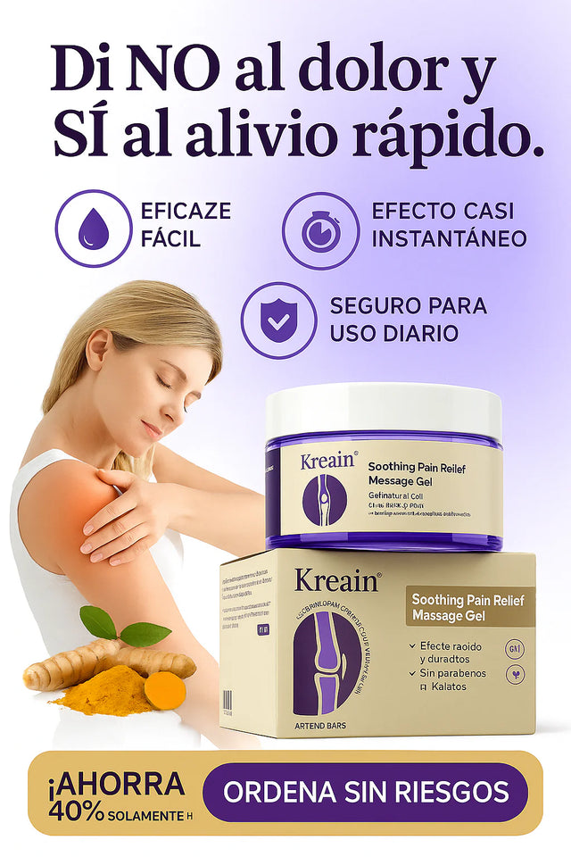 KRAEIN GEL NATURAL ANTIDOLOR  ALIVIO INMEDIATO PARA DOLORES MUSCULARES Y ARTICULARES, DESDE LA PRIMERA APLICACIÓN