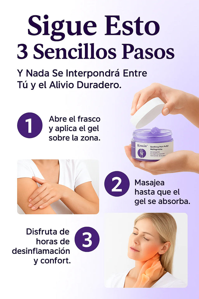 KRAEIN GEL NATURAL ANTIDOLOR  ALIVIO INMEDIATO PARA DOLORES MUSCULARES Y ARTICULARES, DESDE LA PRIMERA APLICACIÓN